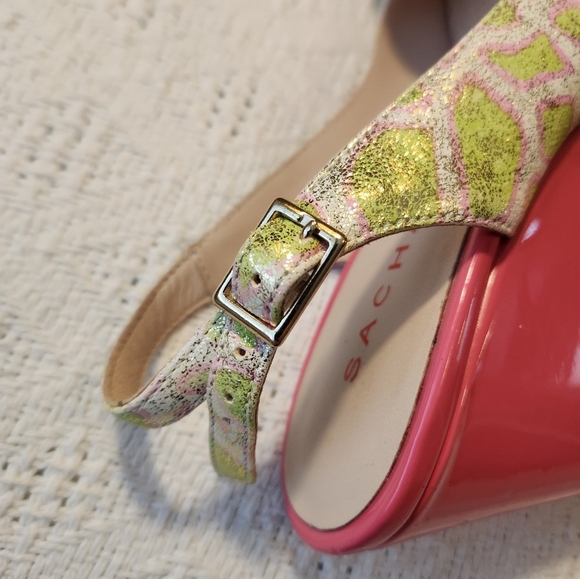 Sacha London Pink and Green Funky Women's Leather Heels Size 7 - Picture 7 of 10